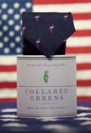 Flamingo Tie in Navy by Collared Greens - Country Club Prep