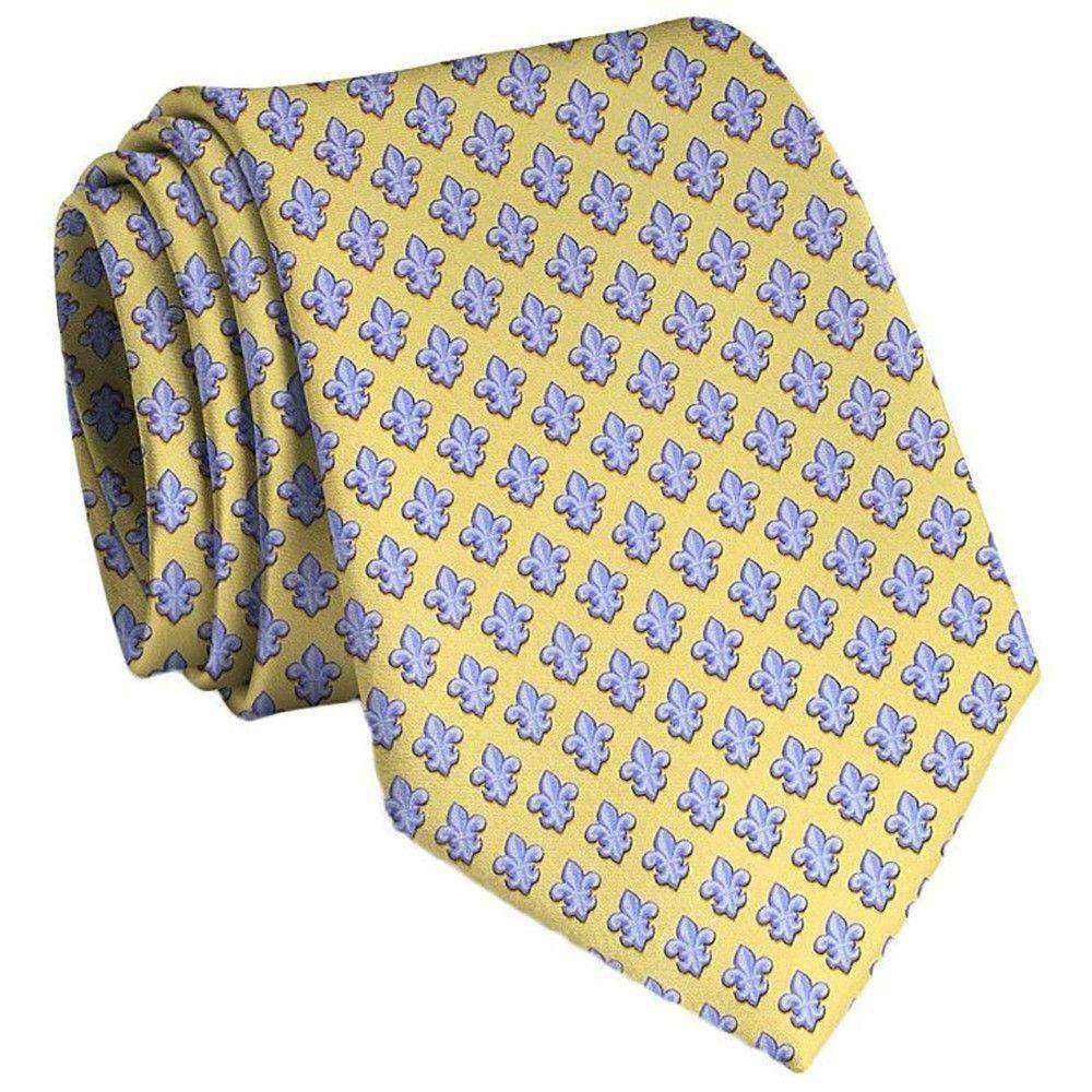 Fleur De Lis Neck Tie in Yellow by Bird Dog Bay - Country Club Prep