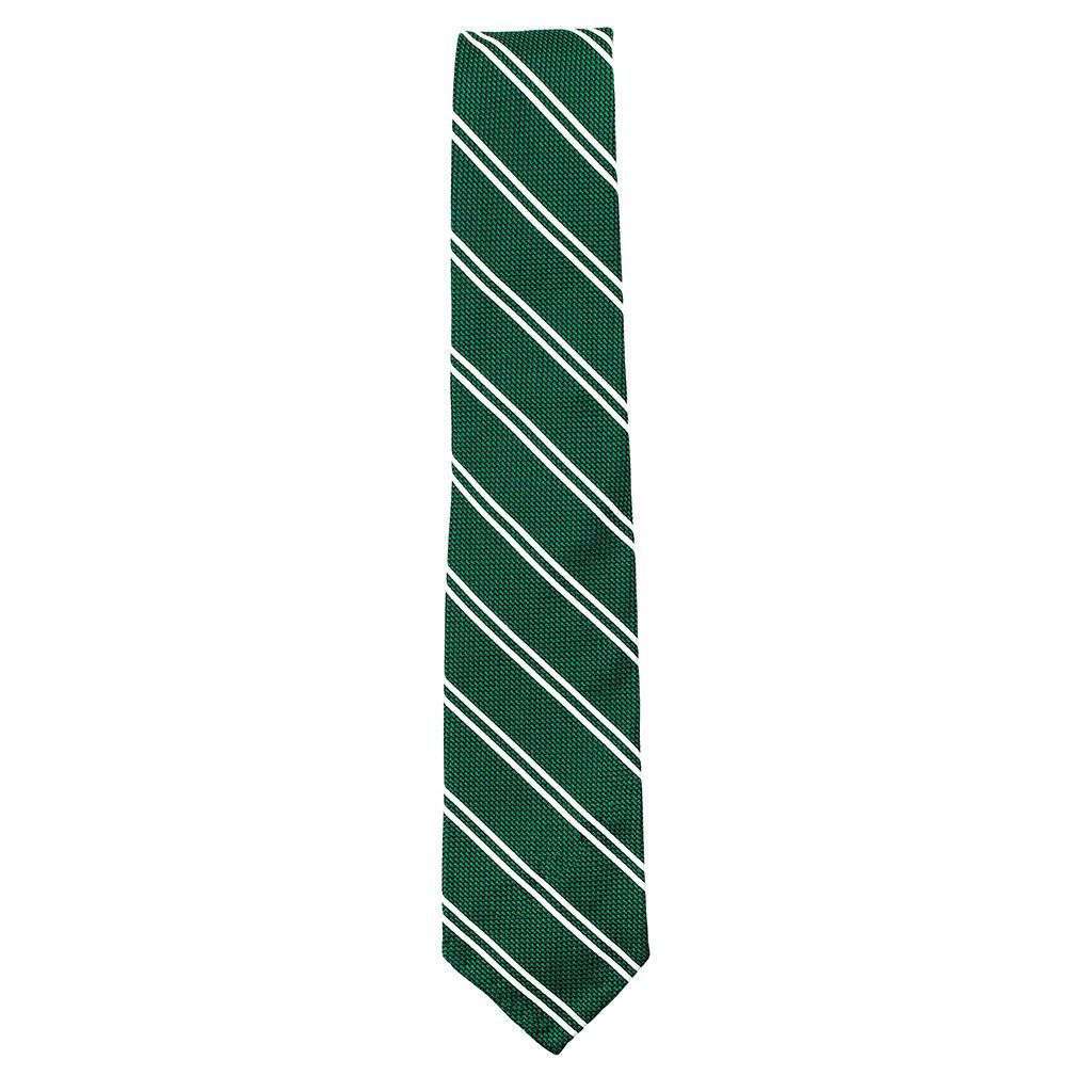 Grenadine Neck Tie in Green with White Stripes by Res Ipsa - Country Club Prep