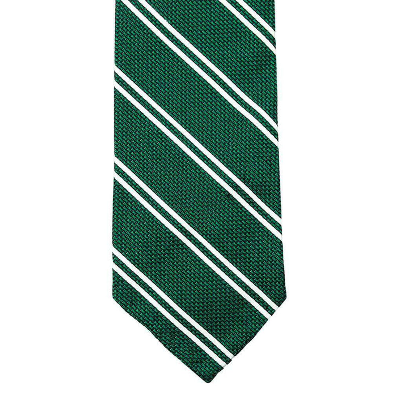 Grenadine Neck Tie in Green with White Stripes by Res Ipsa - Country Club Prep