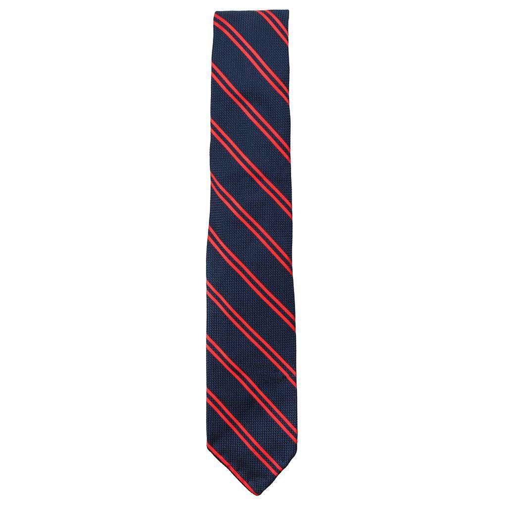 Grenadine Neck Tie in Navy with Red Stripes by Res Ipsa - Country Club Prep