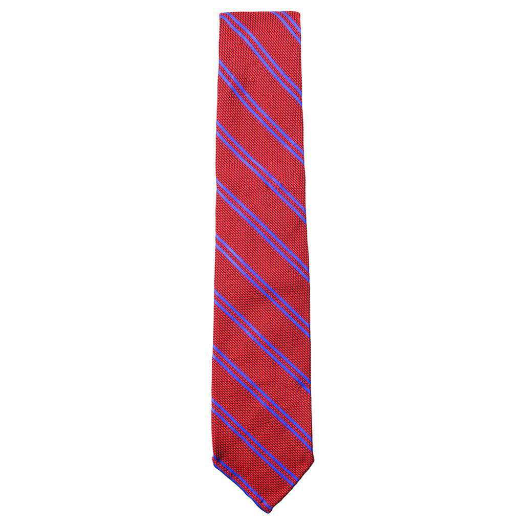 Grenadine Neck Tie in Red with Blue Stripes by Res Ipsa - Country Club Prep