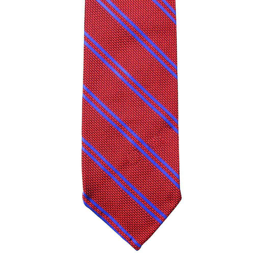 Grenadine Neck Tie in Red with Blue Stripes by Res Ipsa - Country Club Prep