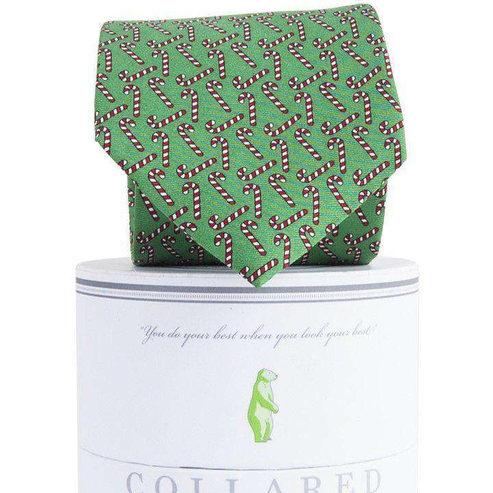 Holiday Candy Canes Tie in Green by Collared Greens - Country Club Prep