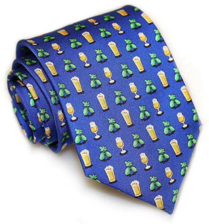 Hoppy Hour Neck Tie in Blue by Bird Dog Bay - Country Club Prep