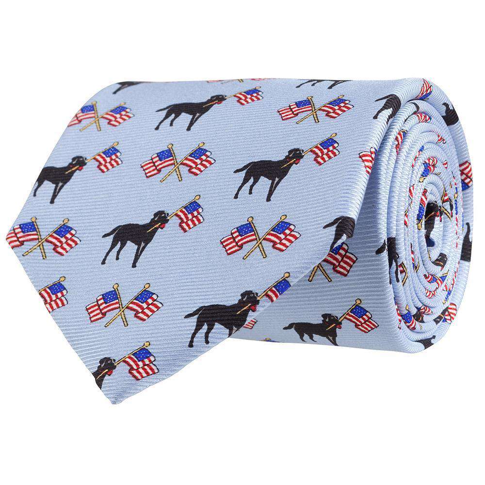 Labs & Flags Tie in Light Blue by Southern Proper - Country Club Prep
