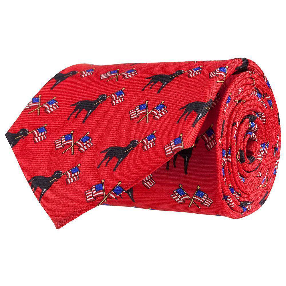 Labs & Flags Tie in Red by Southern Proper - Country Club Prep
