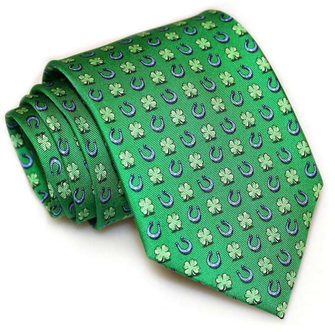 Lucky Horseshoe Tie in Green by Bird Dog Bay - Country Club Prep