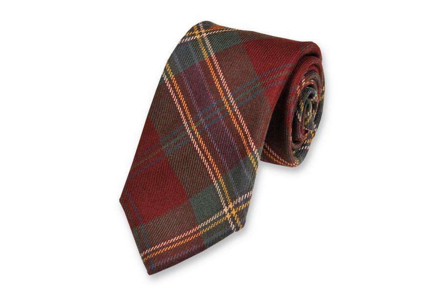 McLean Tartan Necktie in Forest Green & Dark Red by High Cotton - Country Club Prep