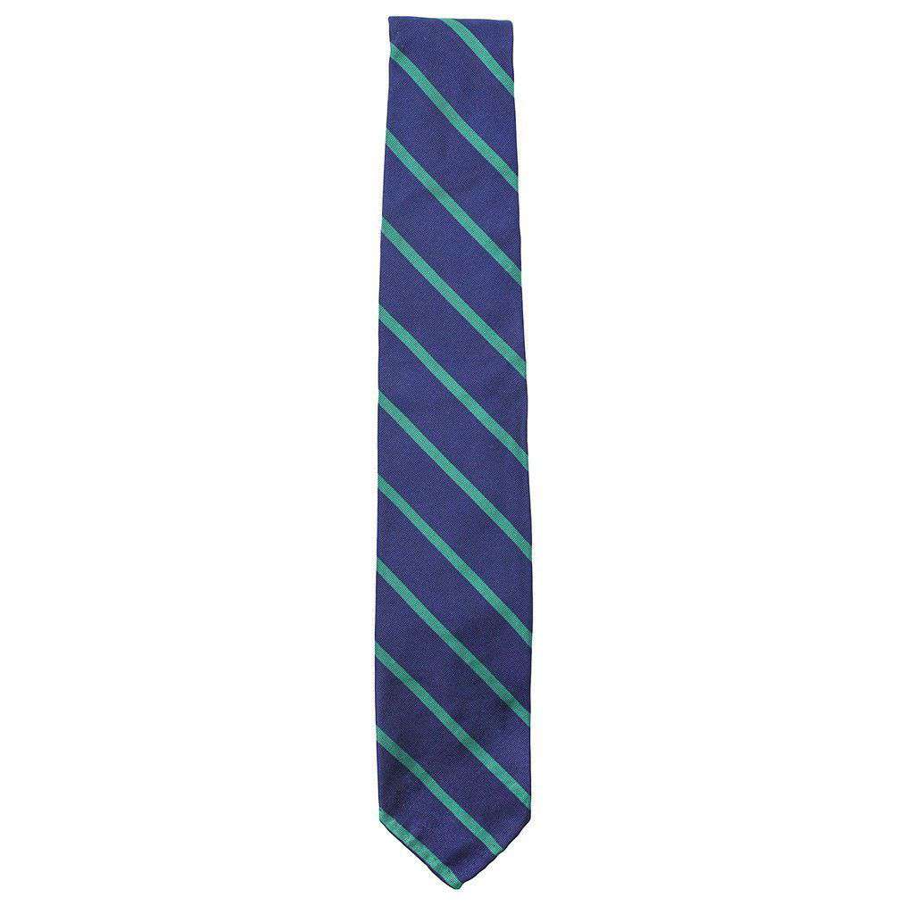 Mogador Neck Tie in Navy with Green Stripes by Res Ipsa - Country Club Prep