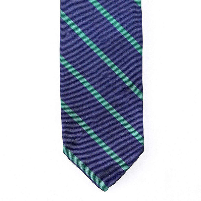 Mogador Neck Tie in Navy with Green Stripes by Res Ipsa - Country Club Prep