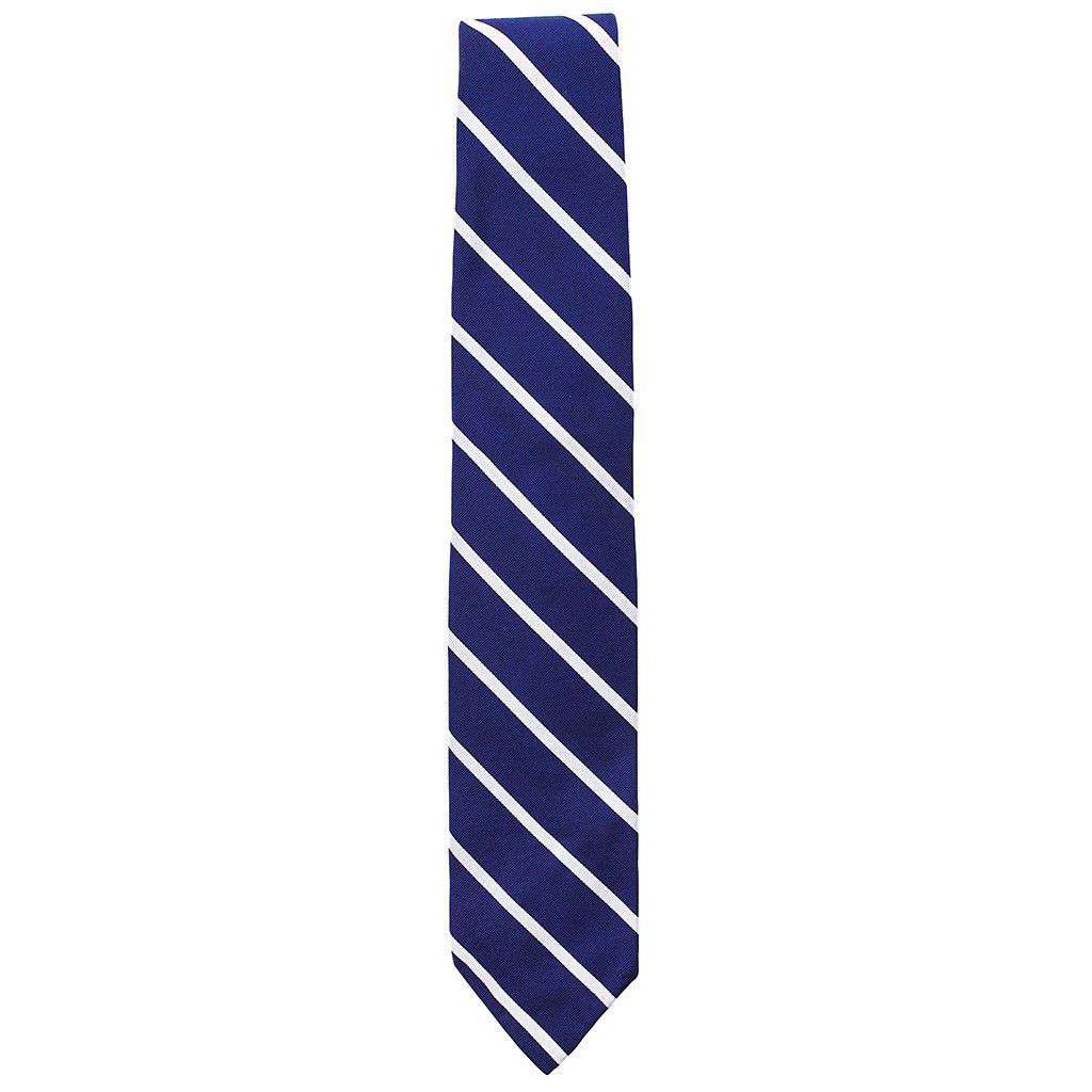 Mogador Neck Tie in Navy with Silver Stripes by Res Ipsa - Country Club Prep