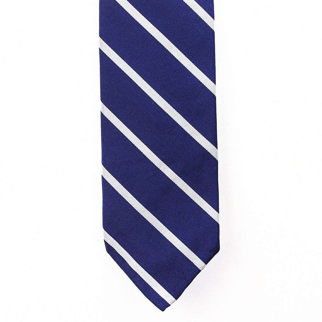 Mogador Neck Tie in Navy with Silver Stripes by Res Ipsa - Country Club Prep