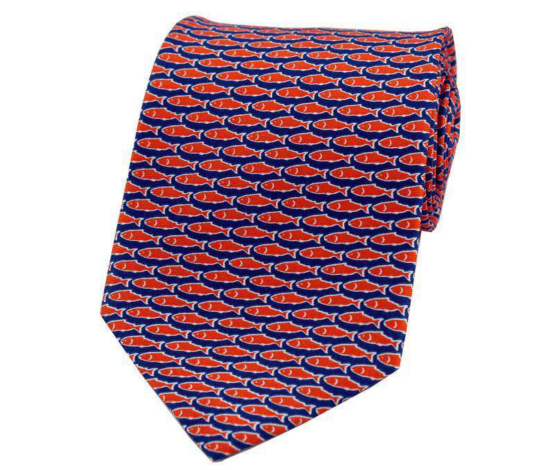 Original Fish Tie in Navy with Orange Fish by Salmon Cove - Country Club Prep