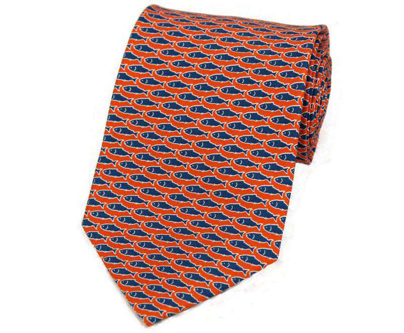 Original Fish Tie in Orange with Navy Fish by Salmon Cove - Country Club Prep