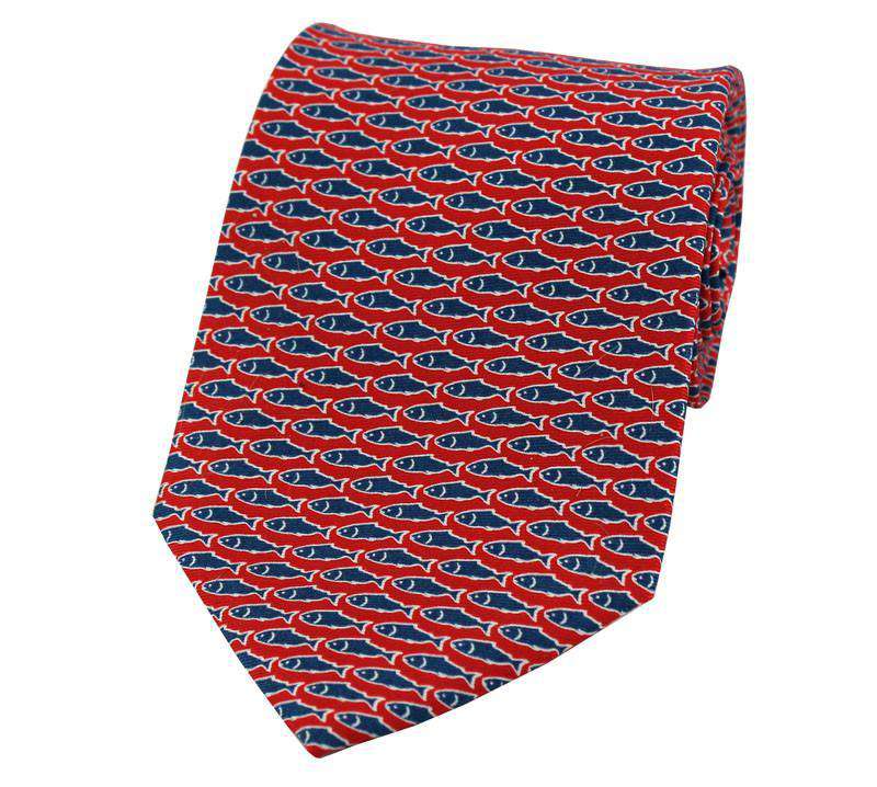 Original Fish Tie in Red with Navy Fish by Salmon Cove - Country Club Prep