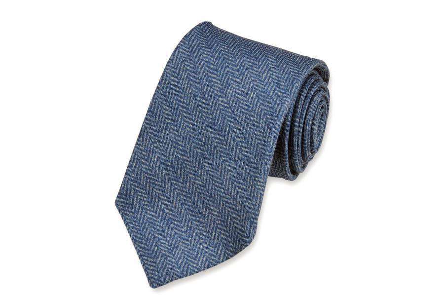 Oxford Blue Herringbone Necktie by High Cotton - Country Club Prep