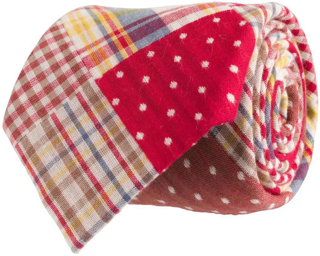 Patchwork Plaid Tie in Red by Southern Proper - Country Club Prep