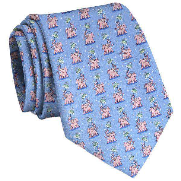 Pink Elephants Neck Tie in Light Blue by Bird Dog Bay - Country Club Prep