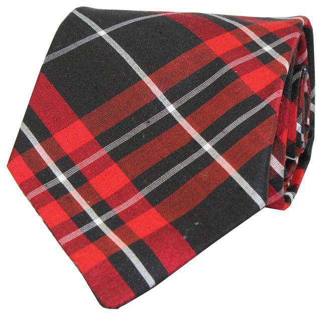 Plaid Silk Tie in Black, Red, and White by Just Madras - Country Club Prep