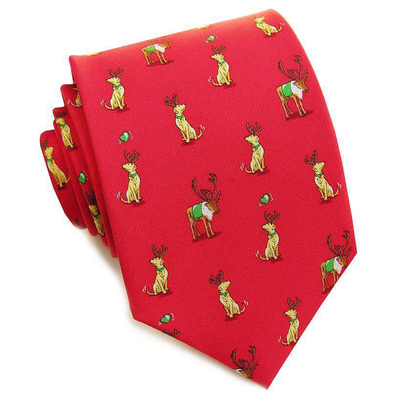 Reindeer Love Neck Tie in Red by Bird Dog Bay - Country Club Prep
