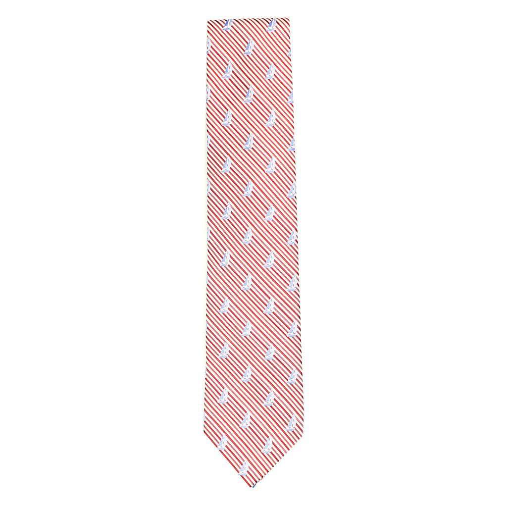 Sailboat Seersucker Neck Tie in Channel Marker Red by Southern Tide - Country Club Prep