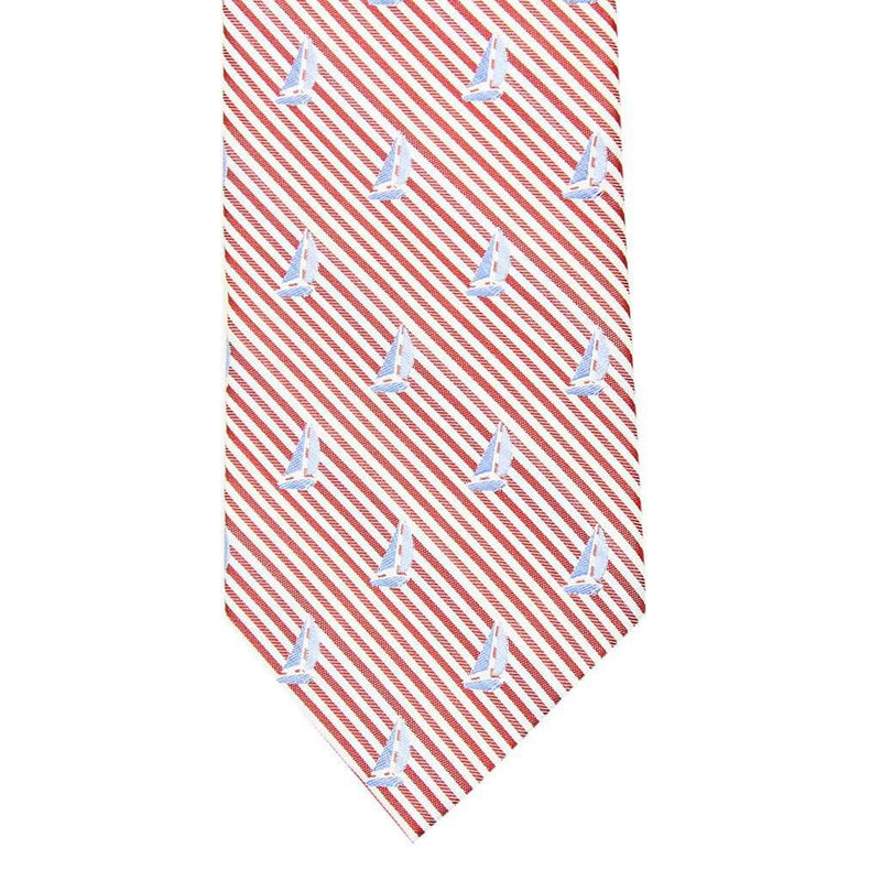 Sailboat Seersucker Neck Tie in Channel Marker Red by Southern Tide - Country Club Prep