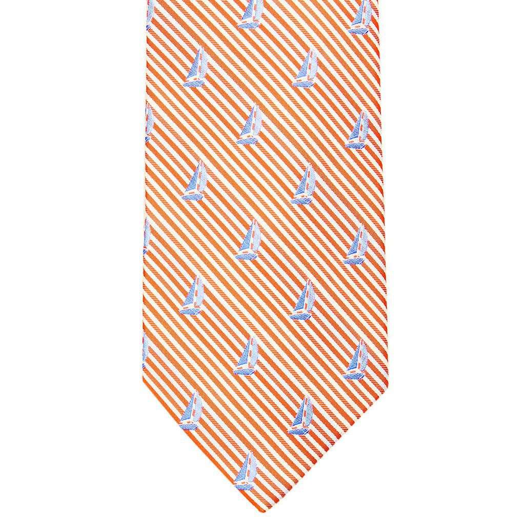 Sailboat Seersucker Neck Tie in Island Orange by Southern Tide - Country Club Prep