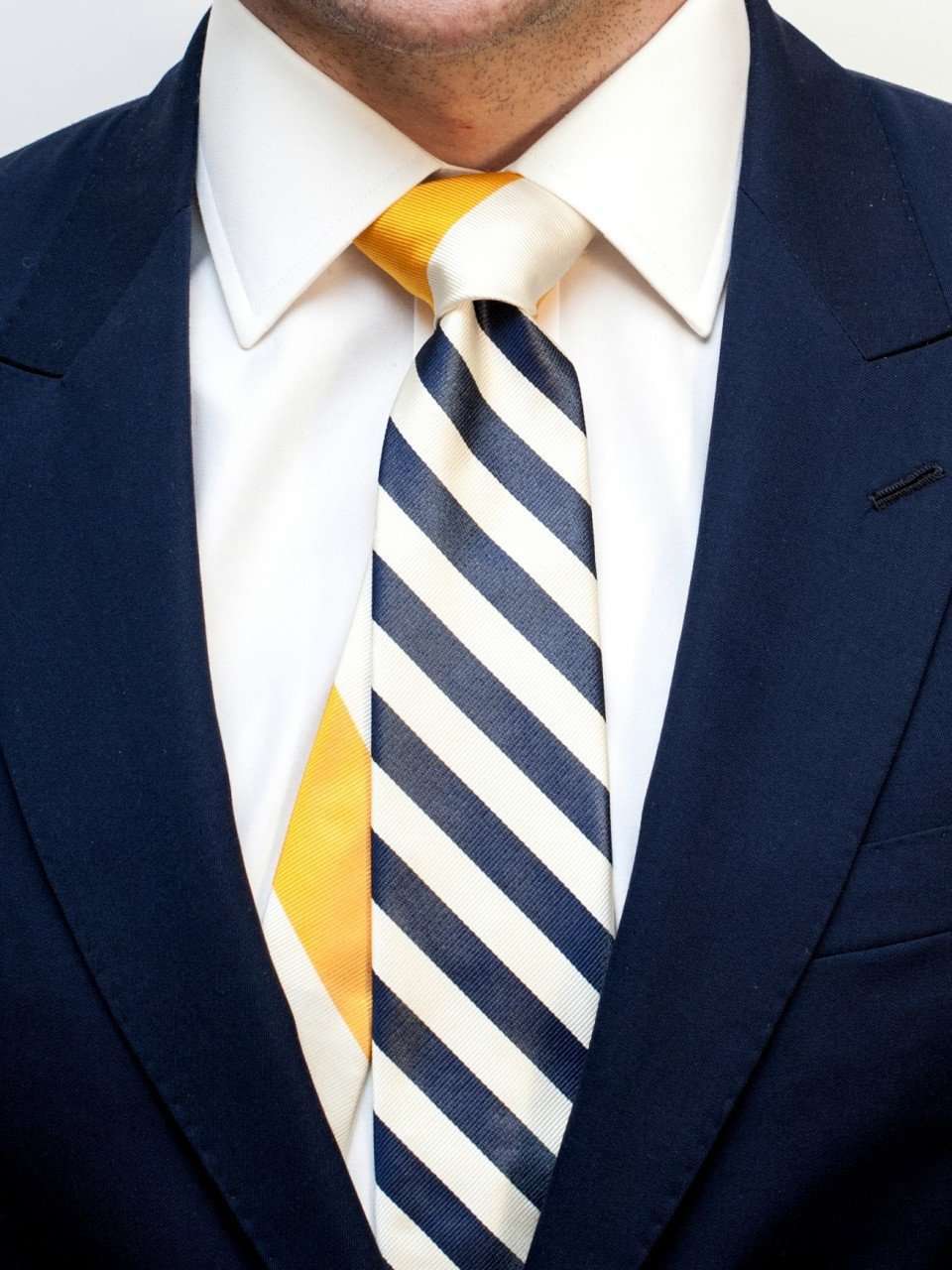 Seersucker Sidekick Necktie in Navy and White with Gold and White Knot by Social Primer - Country Club Prep