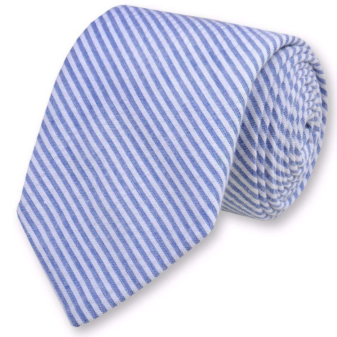 Seersucker Stripe Necktie in Classic Blue by High Cotton - Country Club Prep