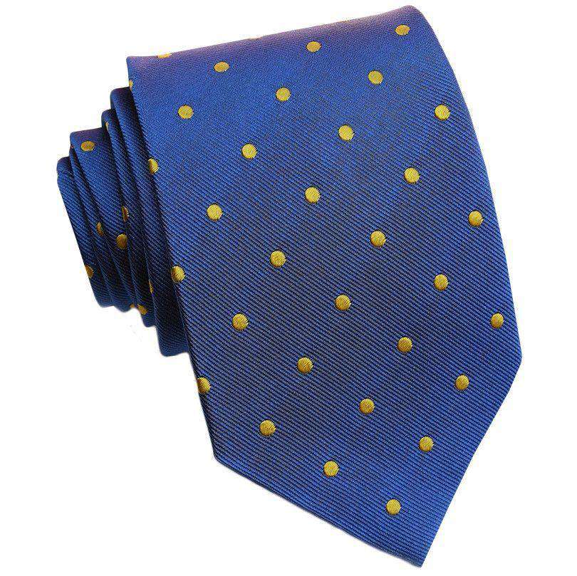 Spot On Neck Tie in Blue with Yellow Dots by Bird Dog Bay - Country Club Prep