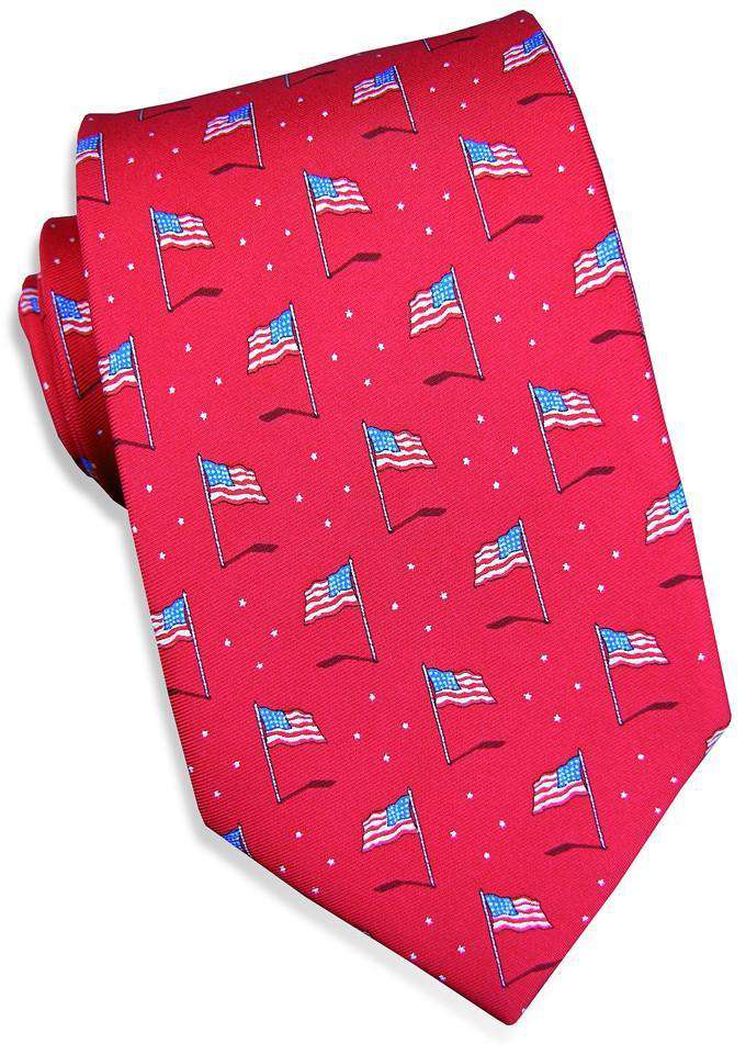 Stars & Stripes Tie in Red by Bird Dog Bay - Country Club Prep