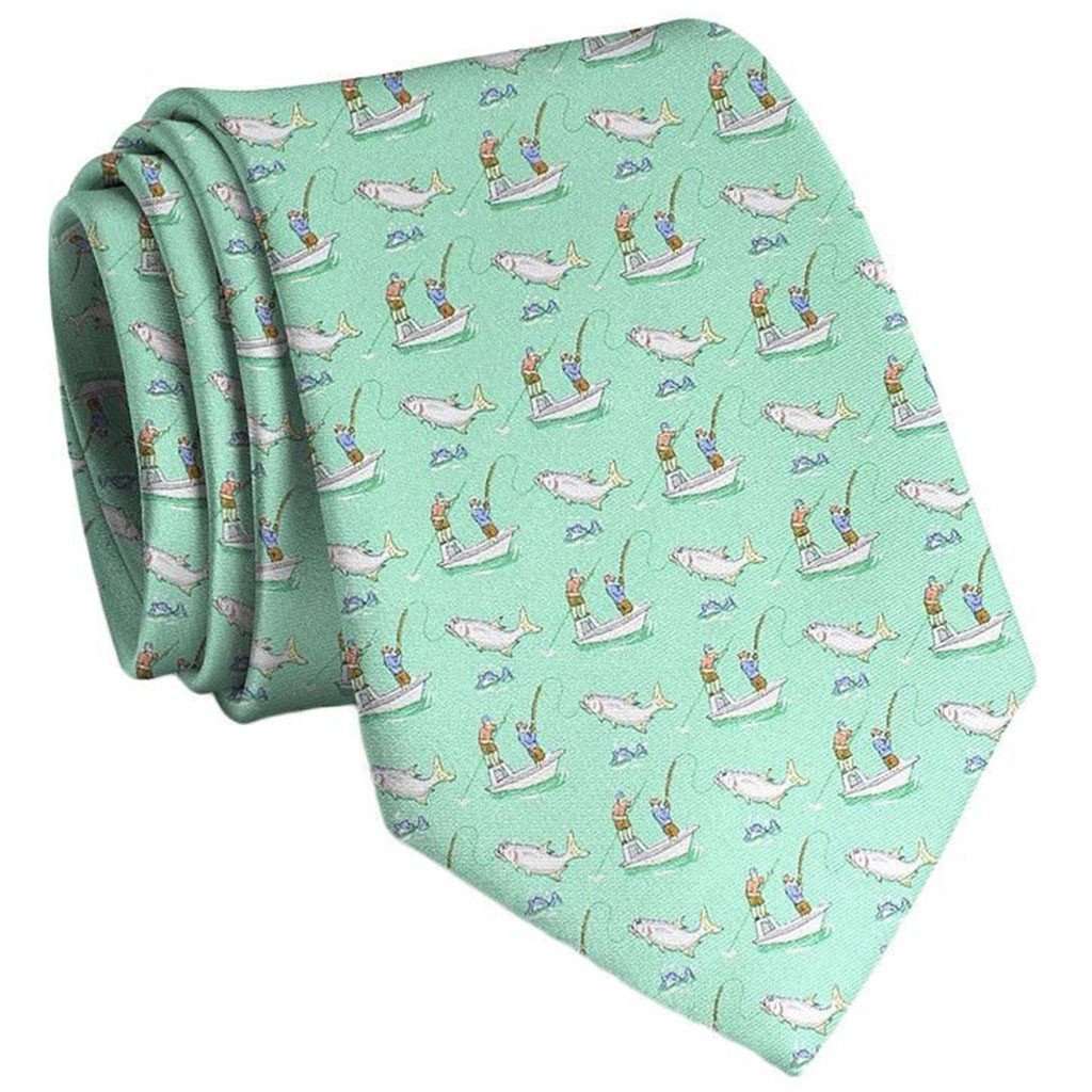 Tarpon Frenzy Neck Tie in Mint by Bird Dog Bay - Country Club Prep
