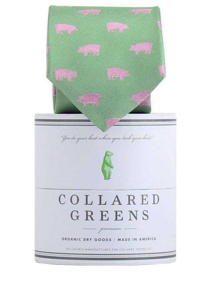 The Pig Tie in Green and Pink by Collared Greens - Country Club Prep