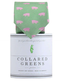 The Pig Tie in Green and Pink by Collared Greens - Country Club Prep