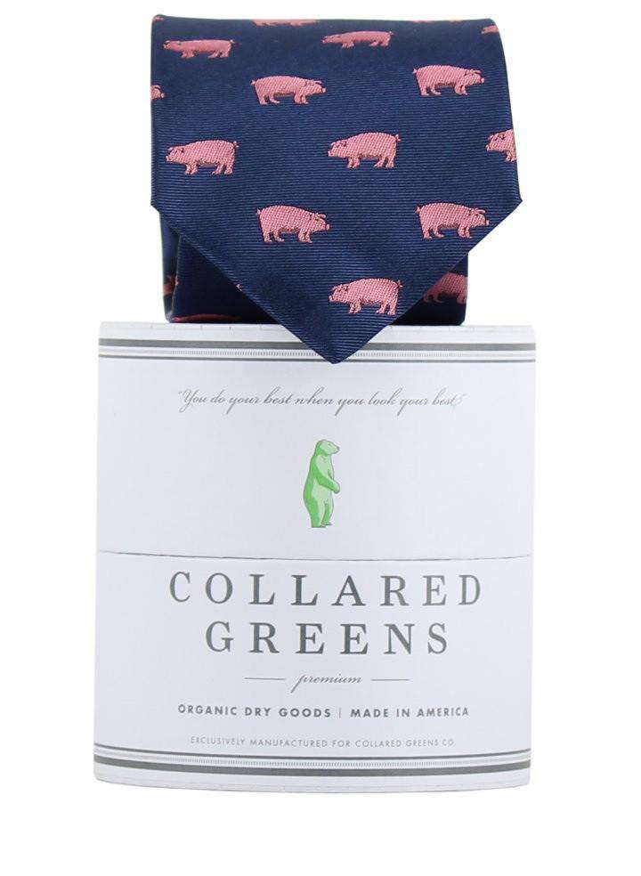 The Pig Tie in Navy and Pink by Collared Greens - Country Club Prep