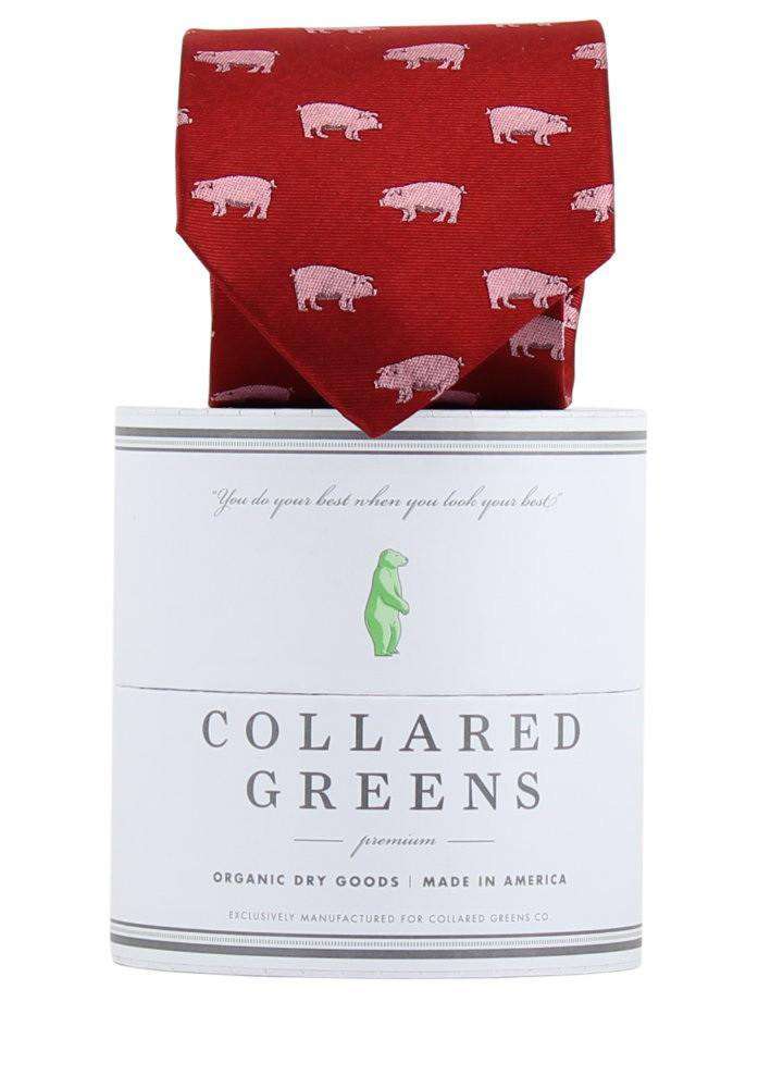 The Pig Tie in Red/Pink by Collared Greens - Country Club Prep