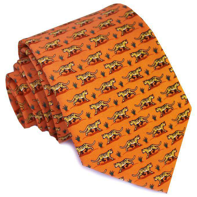 Tiger Tales Neck Tie in Orange by Bird Dog Bay - Country Club Prep