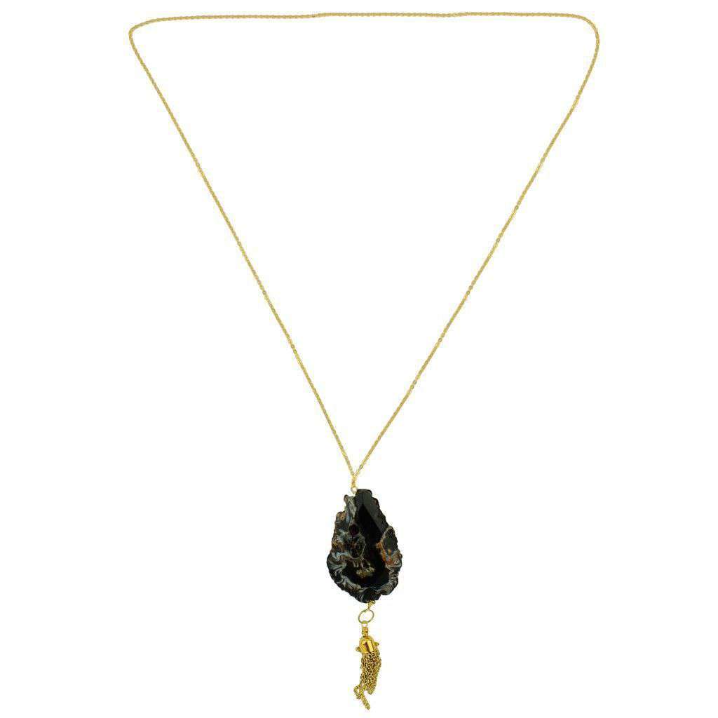 Agate Tassle Stone Necklace in Black by Bourbon & Boweties - Country Club Prep