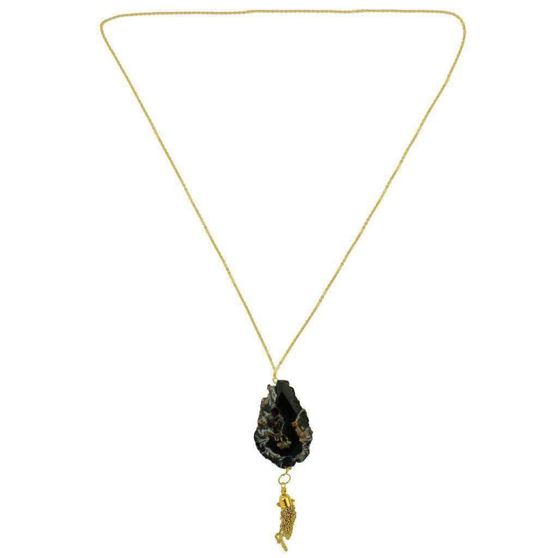 Agate Tassle Stone Necklace in Black by Bourbon & Boweties - Country Club Prep