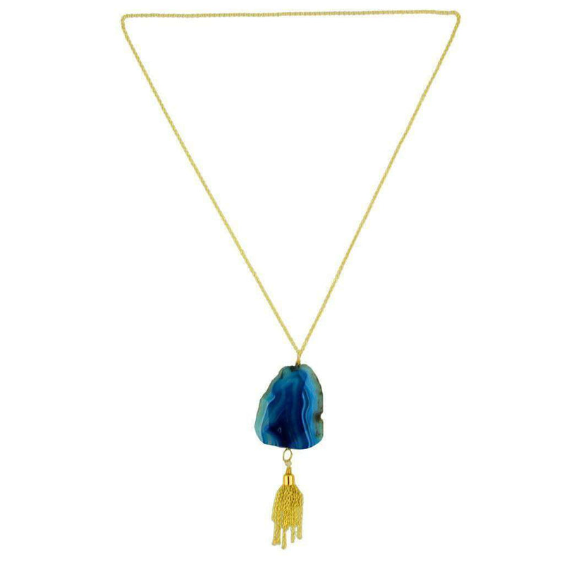 Agate Tassle Stone Necklace in Blue by Bourbon & Boweties - Country Club Prep
