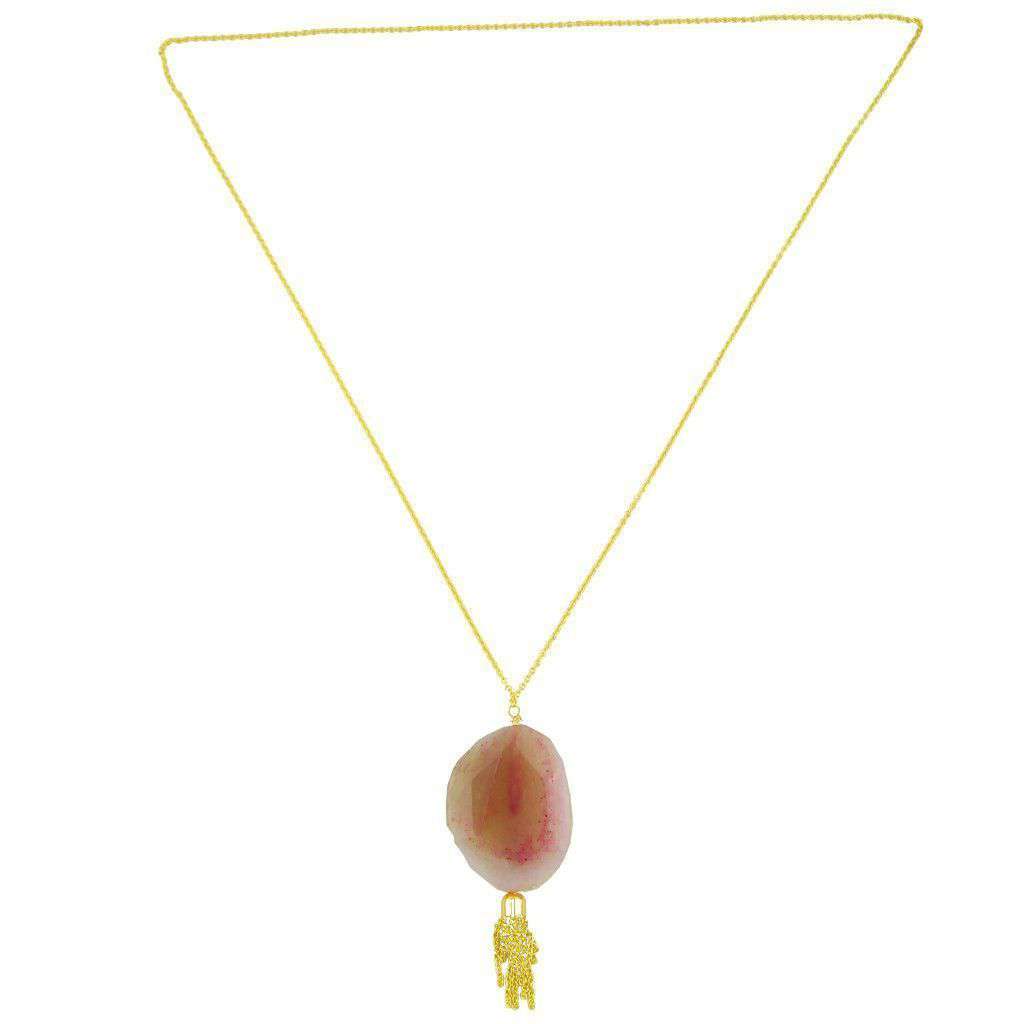 Agate Tassle Stone Necklace in Pink by Bourbon & Boweties - Country Club Prep