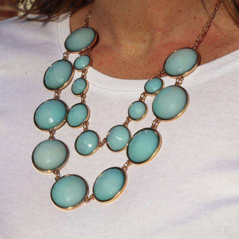 Claudia Double Strand Circular Bead Necklace in Aqua by Caroline Hill - Country Club Prep