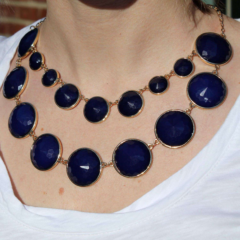 Claudia Double Strand Circular Bead Necklace in Navy by Caroline Hill - Country Club Prep