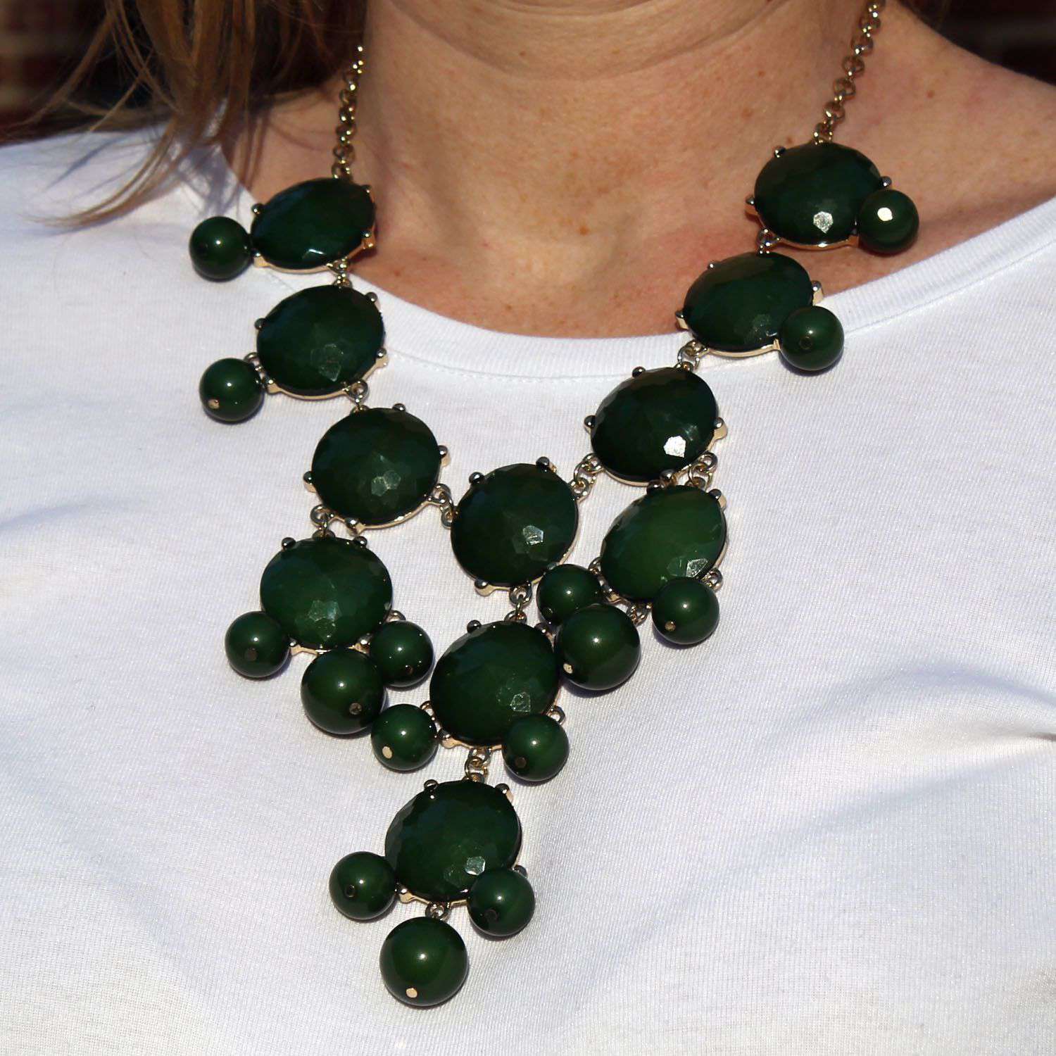 Double Drop Statement Necklace in Green by Caroline HIll - Country Club Prep
