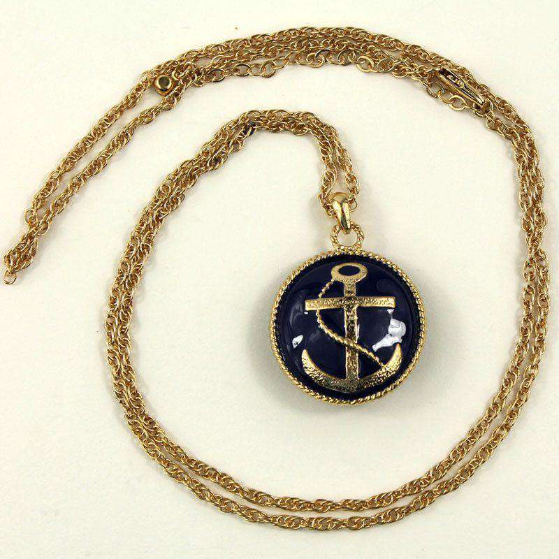 Enamel Anchor Long Necklace in Navy by Caroline Hill - Country Club Prep