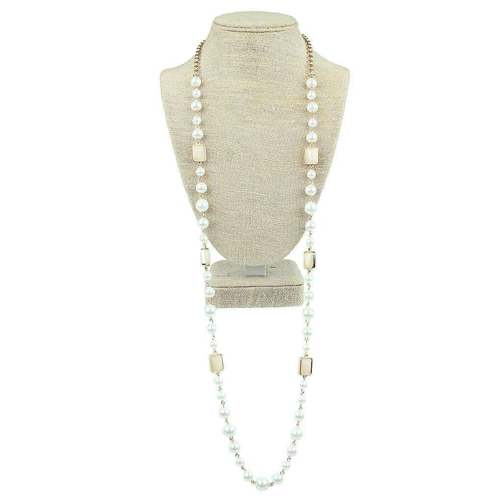Glass Pearls & Square Beads Necklace in Natural by Country Club Prep - Country Club Prep