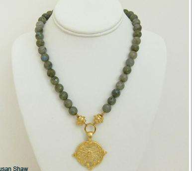Gold Bee Necklace in Labrodite by Susan Shaw - Country Club Prep