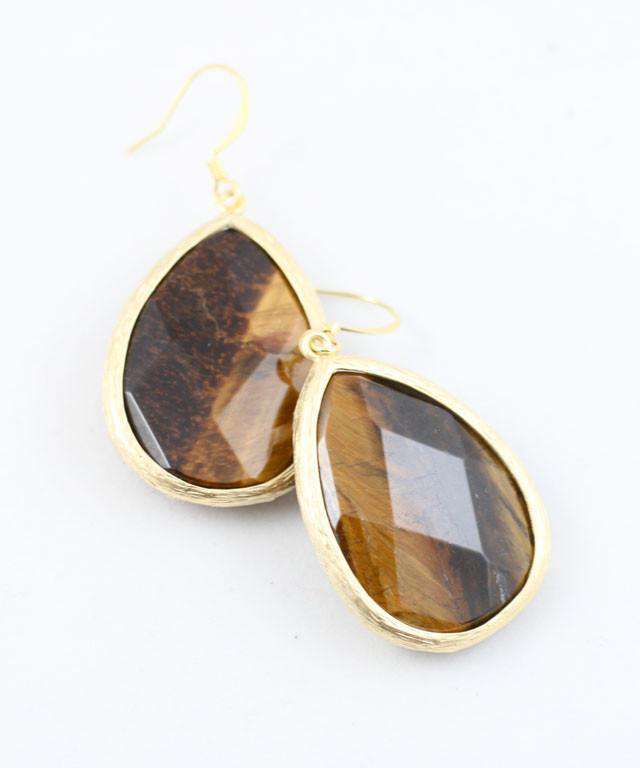 Large Teardrop Earring in Tiger Eye by Caroline Hill - Country Club Prep