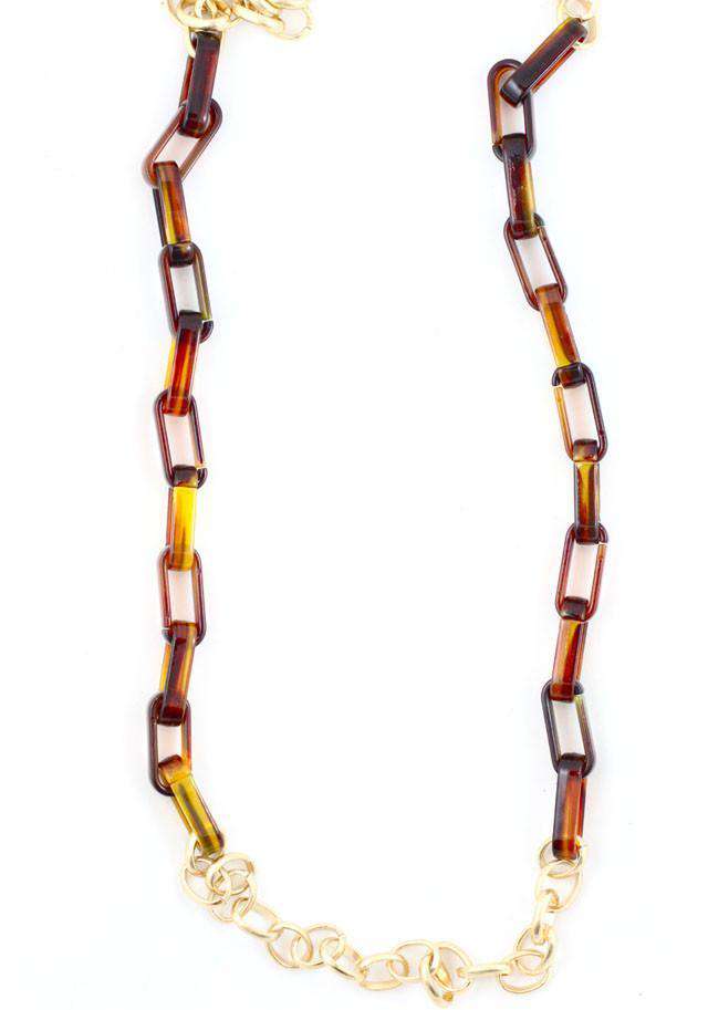 Long Tortoise and Chain Link Necklace by Caroline Hill - Country Club Prep